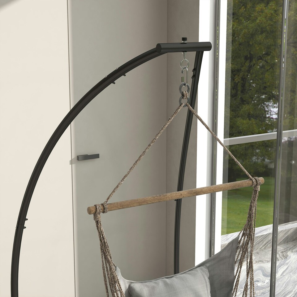 image 1 of Outsunny Hammock Chair Stand with Metal Frame C Shape Hammock Stand Only, Black 