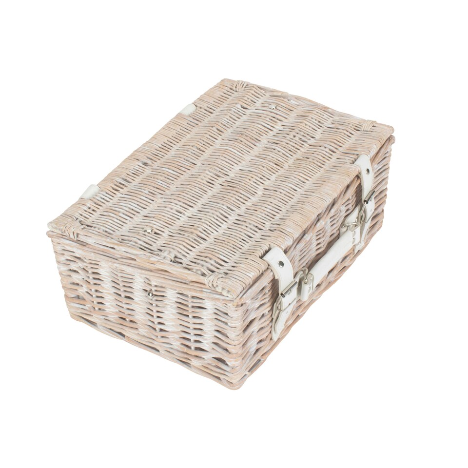 image 1 of Wicker 35cm White Wash Empty Picnic Basket Unlined Brown | Brown | One Size
