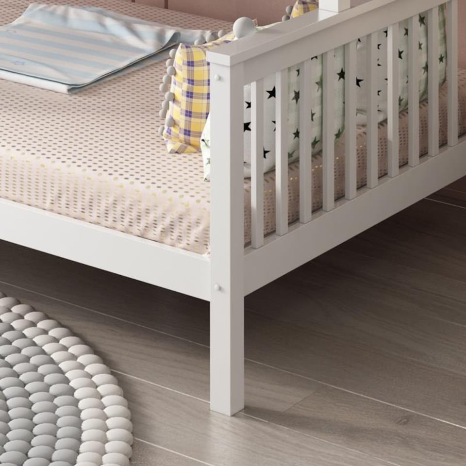 image 1 of White Bunk Bed with 2 Mattresses 3ft Single & 4ft6 Double Trio Bunk Beds, Wooden Children Bedroom Furniture