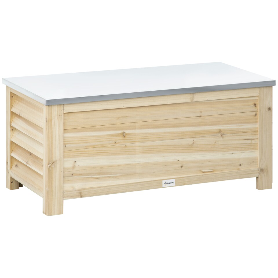 image 1 of Outsunny 155L Outdoor Storage Box, Wooden Outside Tool organiser Container | Brown
