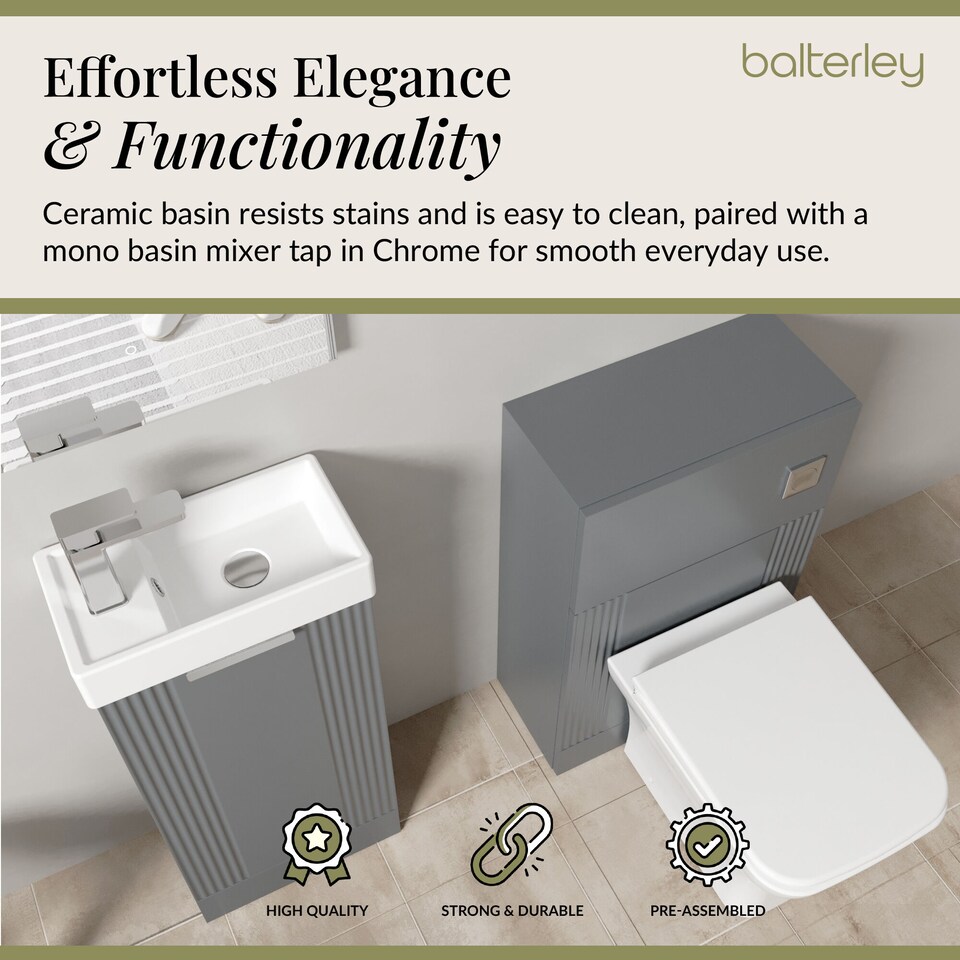 image 1 of Balterley Cloakroom Suite - Floor Standing Basin Unit, Toilet & Tap | Grey | Satin Grey | 781.0000 x 400.0000 x 222.0000mm