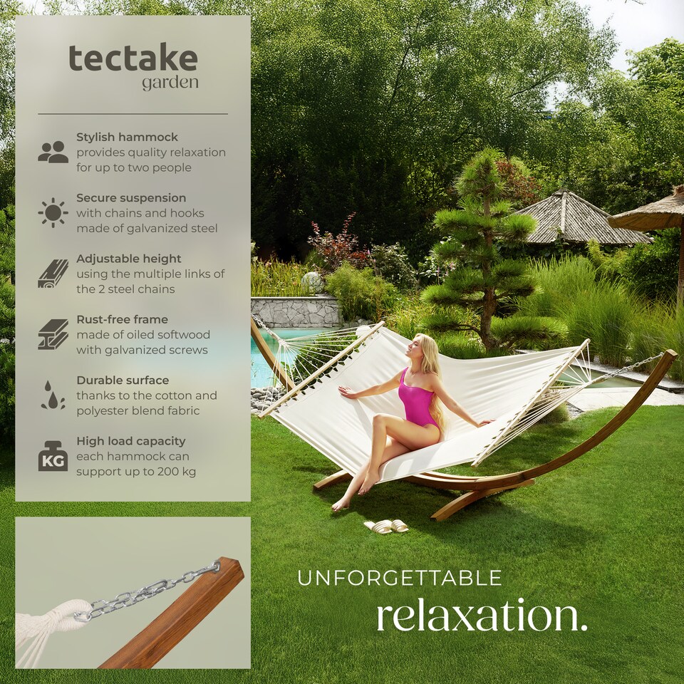 image 1 of Hammock Thorsten - wooden frame, for 2 people, height adjustable, durable fabric | White | white | 415 x 150 x 124 cm | 1