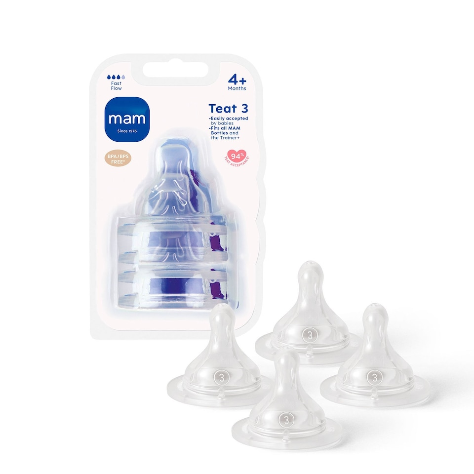image 1 of MAM Size 3 Bottle Teats with SkinSoft Silicone Suitable for 4 Plus Months Pack of 4 | Multi