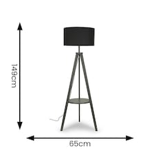 ValueLights Morrigan Grey Wood Tripod Floor Lamp Charcoal Shade Grey