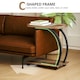 image 3 of HOMCOM C Shaped Side Table with Storage & Wheels for Living Room, Brown Brown