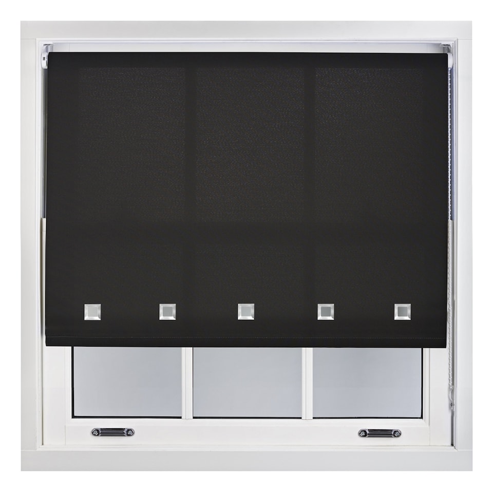 image 1 of FURNISHED Roller Blinds Daylight Square Eyelet Light Filtering Easy Fit Trimmable Window Shade | Black | Black