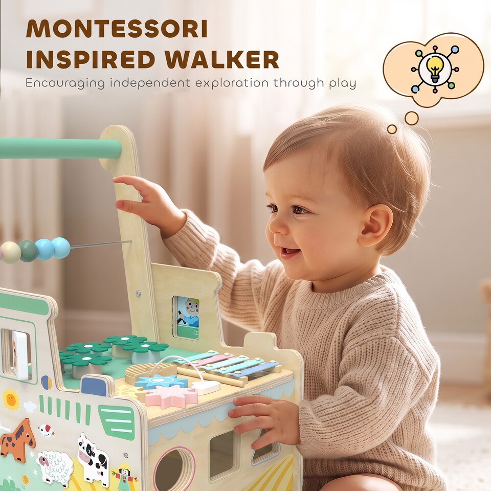 image 1 of AIYAPLAY Wooden Baby Walker for 1-3 Years, Push Along Walker Toys for 1-3