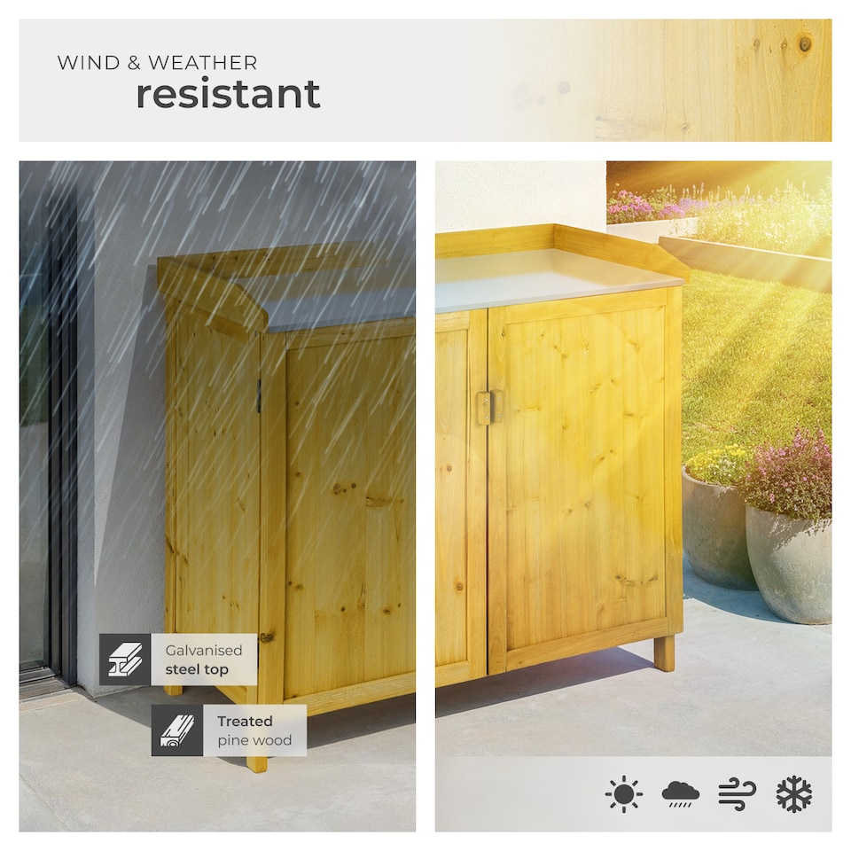 image 1 of Gardening Cabinet Vita - with galvanised zinc worktop, protected storage, 98 x 48 x 95 cm