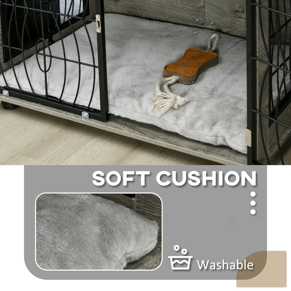 image 1 of PawHut Dog Crate Furniture End Table w/ Cushion for Medium Dogs