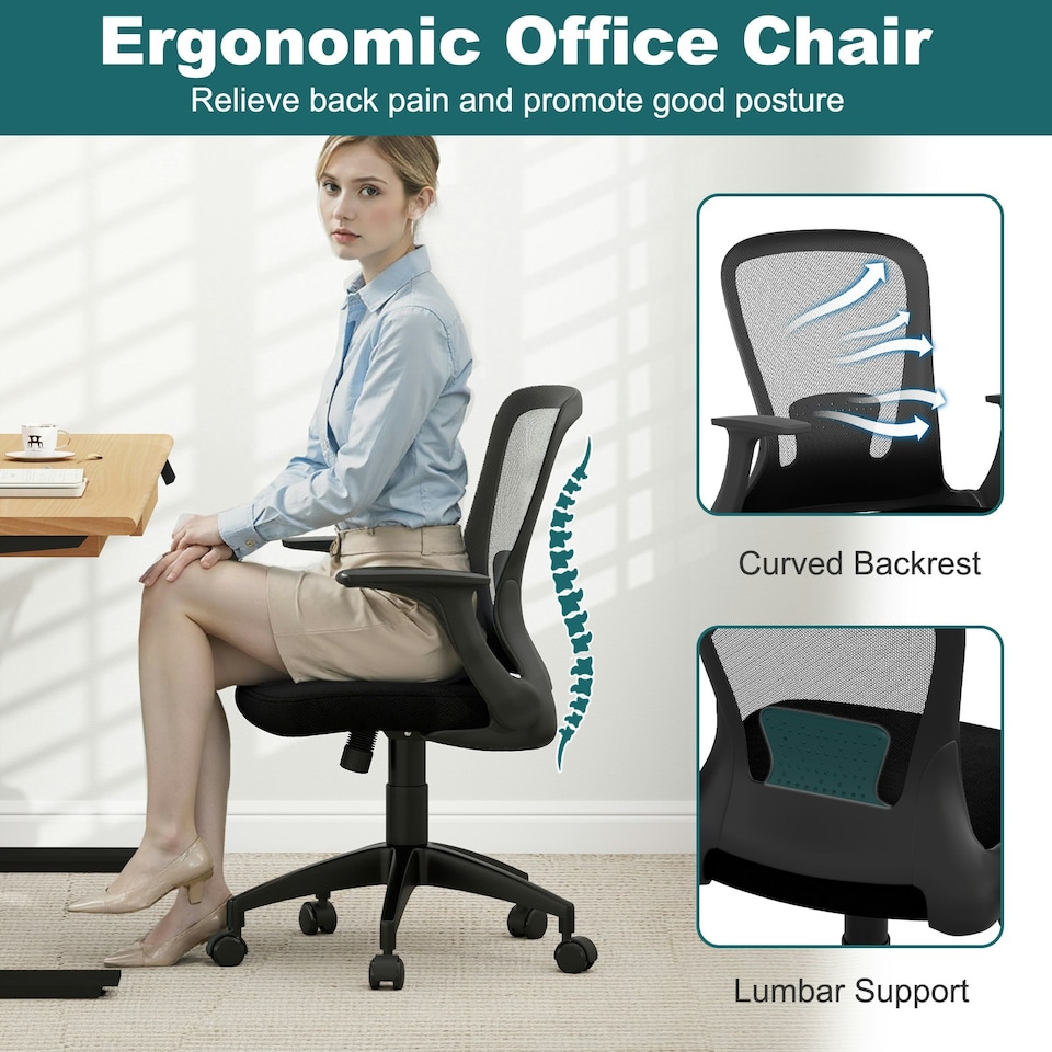 image 1 of COSTWAY Ergonomic Mesh Office Chair Height Adjustable Black Black