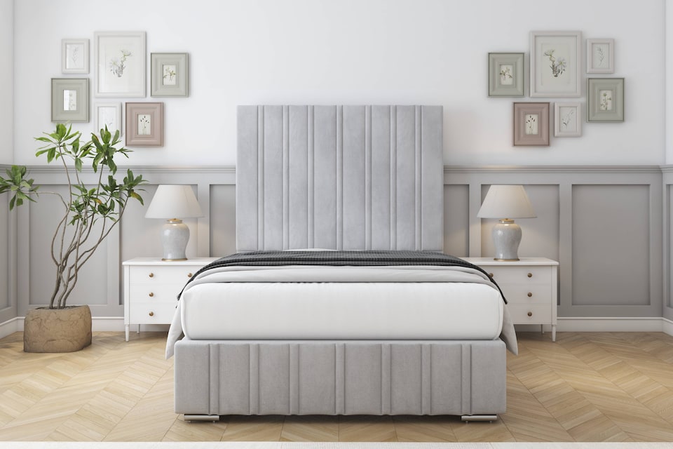 image 1 of Sloomy Langston Silver Naples Bed Frame With Mattress With 50" Upholstered Headboard 5' King