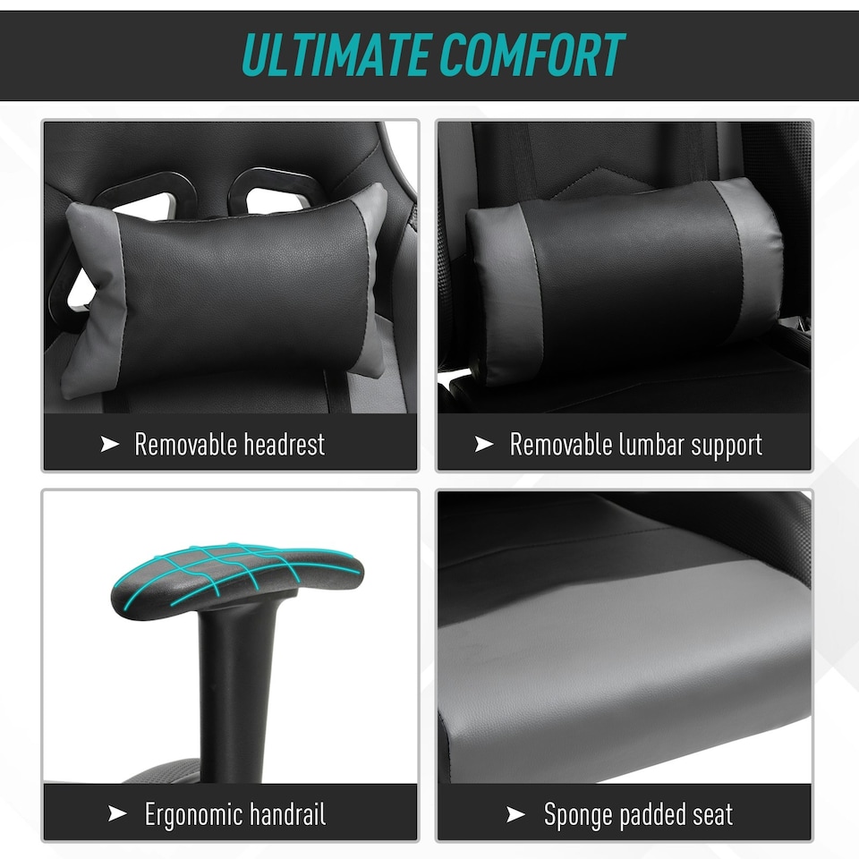 image 1 of Vinsetto High Back Racing Gaming Chair Reclining Computer Chair w/ Head Pillow
