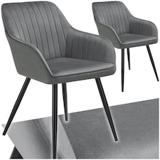 Chair Marilyn - velvet look, quilted, continuous backrest, slim steel legs - Set of 2 Grey | Grey/Black