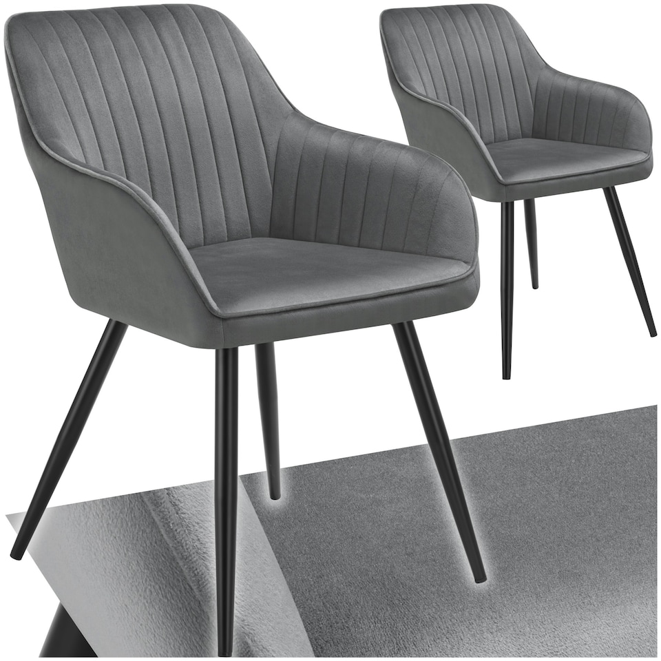 image 1 of Chair Marilyn - velvet look, quilted, continuous backrest, slim steel legs - Set of 2 Grey | Grey/Black