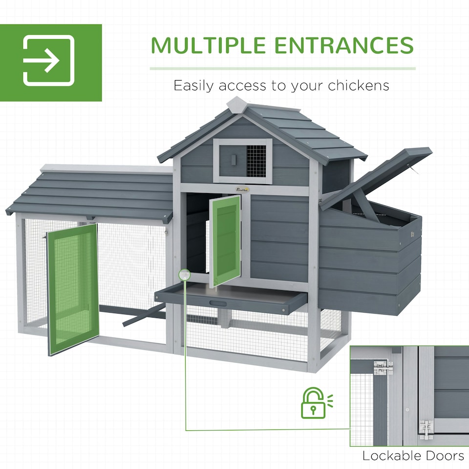 image 1 of PawHut Chicken Coop Hen Cage Small Animal Hutch Nesting Box Outdoor Run Grey