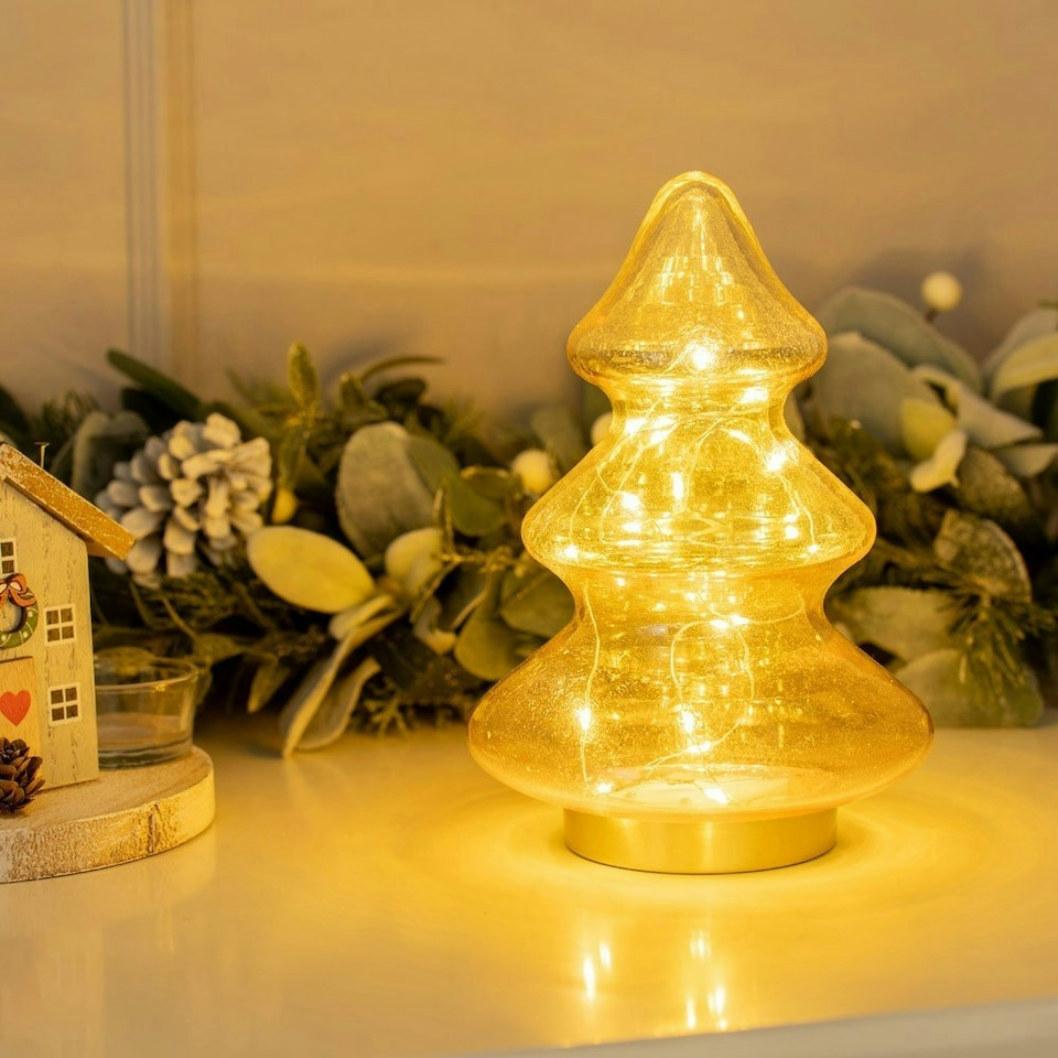 image 1 of ValueLights Christmas Tree Gold Illuminated Decoration with Gold Shade and Integrated LED .9W Neutral White 2800K Bulb