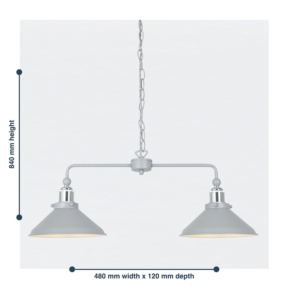 image 1 of Maxwell - Flint Grey Chrome 2 Light Bar Ceiling Pendant Light | Grey | Grey | 1