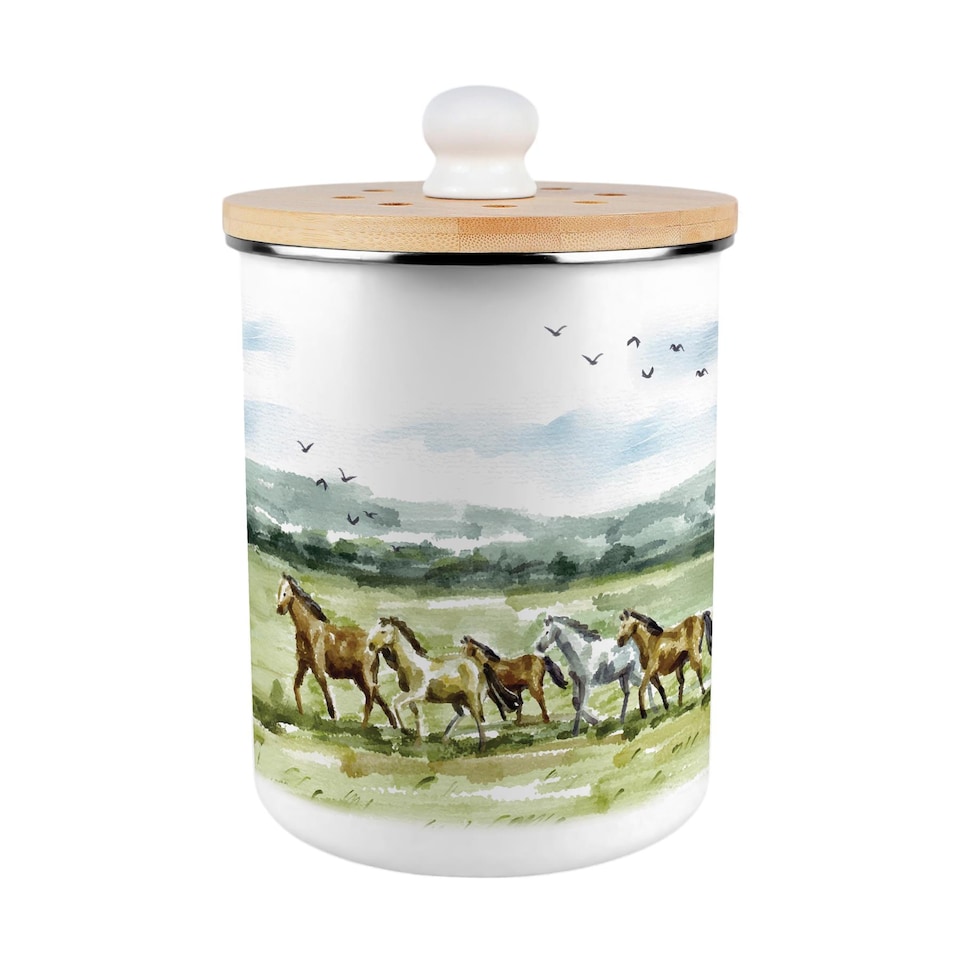 image 1 of Wild Horses Food Waste Caddy - Metal 2L Decorative Kitchen Compost Bin