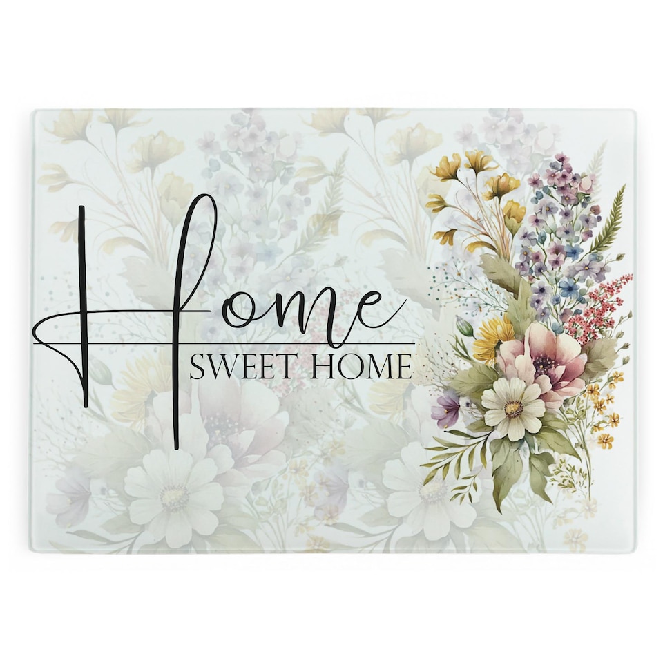 image 1 of Home Sweet Home Glass Worktop Saver - Large Kitchen Cutting/Chopping Board