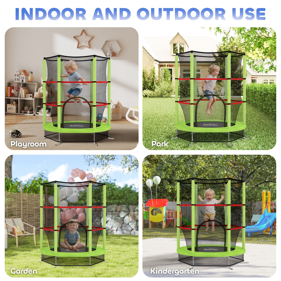 image 1 of HOMCOM Kids Trampoline Mini Bouncer w Enclosure Net for 3-6 Years Green