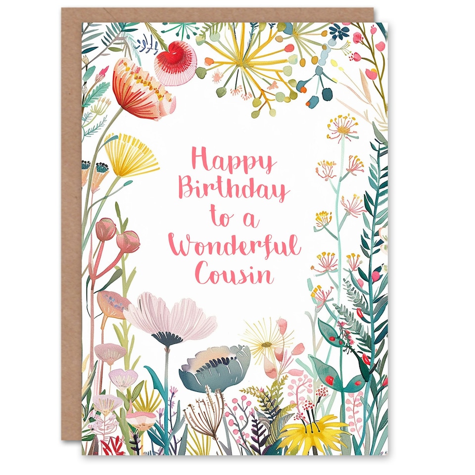 image 1 of Cousin Happy Simple Elegant Wildflower Meadow Plants Flowers Her Birthday Card