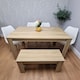 image 2 of Dining Table Set Oak Effect Table With 4 White Plastic Chairs And Bench Dining Room Furniture | Brown | 6
