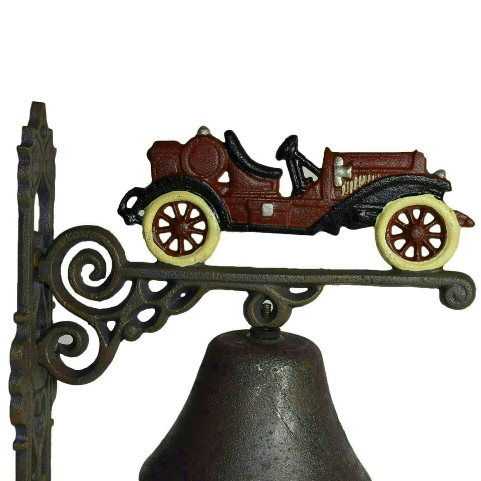 image 1 of Old Fashioned Veteran Car Red Bell Gate Cast Iron Sign Plaque Door Wall House