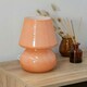 image 2 of ValueLights Beau Pin Stripe Peach Glass Table Lamp with Tapered Lampshade Bedside Light - Bulb Included