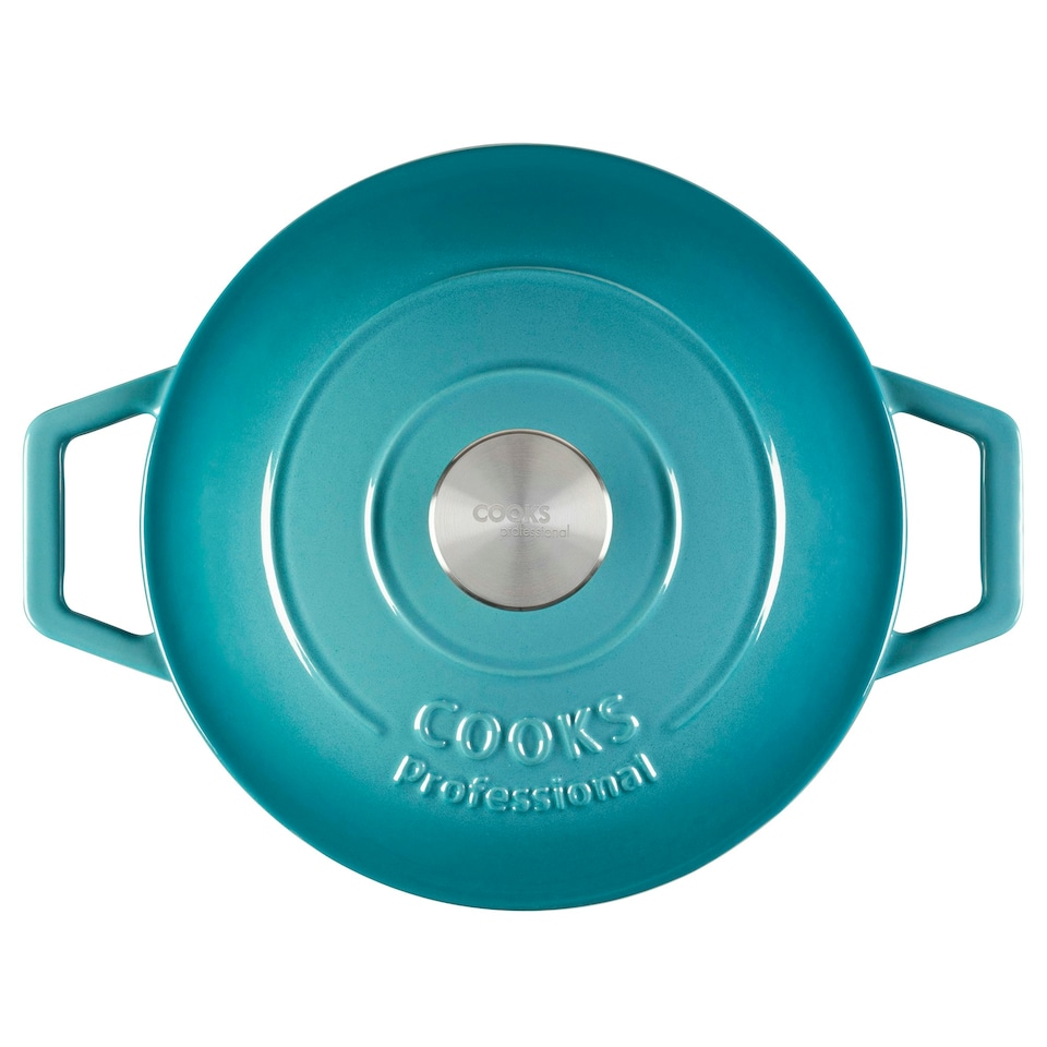 image 1 of Cooks Professional Cast Iron Casserole 20cm | 2.8L Capacity | Enamelled Inside & Out | Graduated Teal