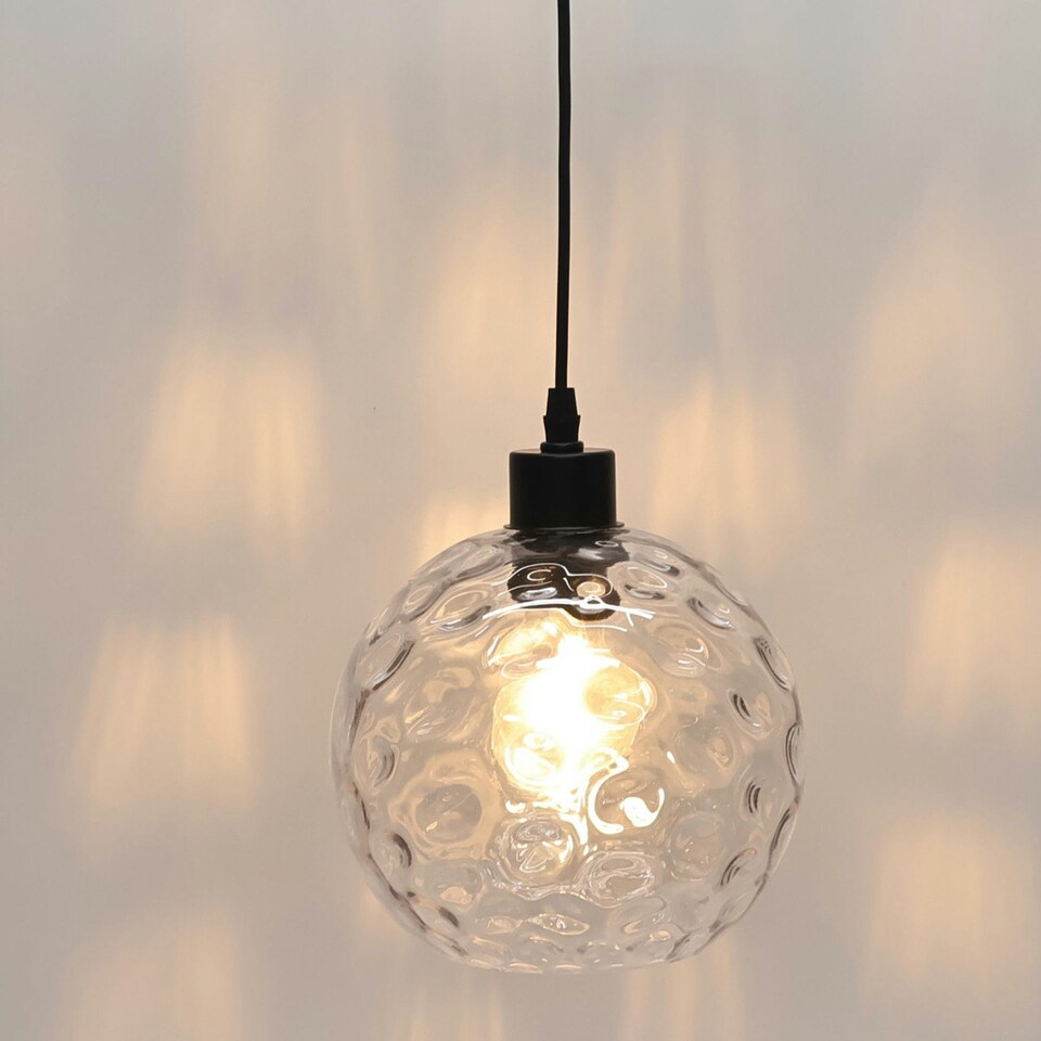 image 1 of First Choice Lighting Barnum Clear Dimple Glass Globe with Black Pendant Fitting Black | Clear