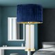 image 7 of Set of 2 Aura - Satin Brass Lamps with Navy Blue Pleated Velvet Shades Bronze | Blue