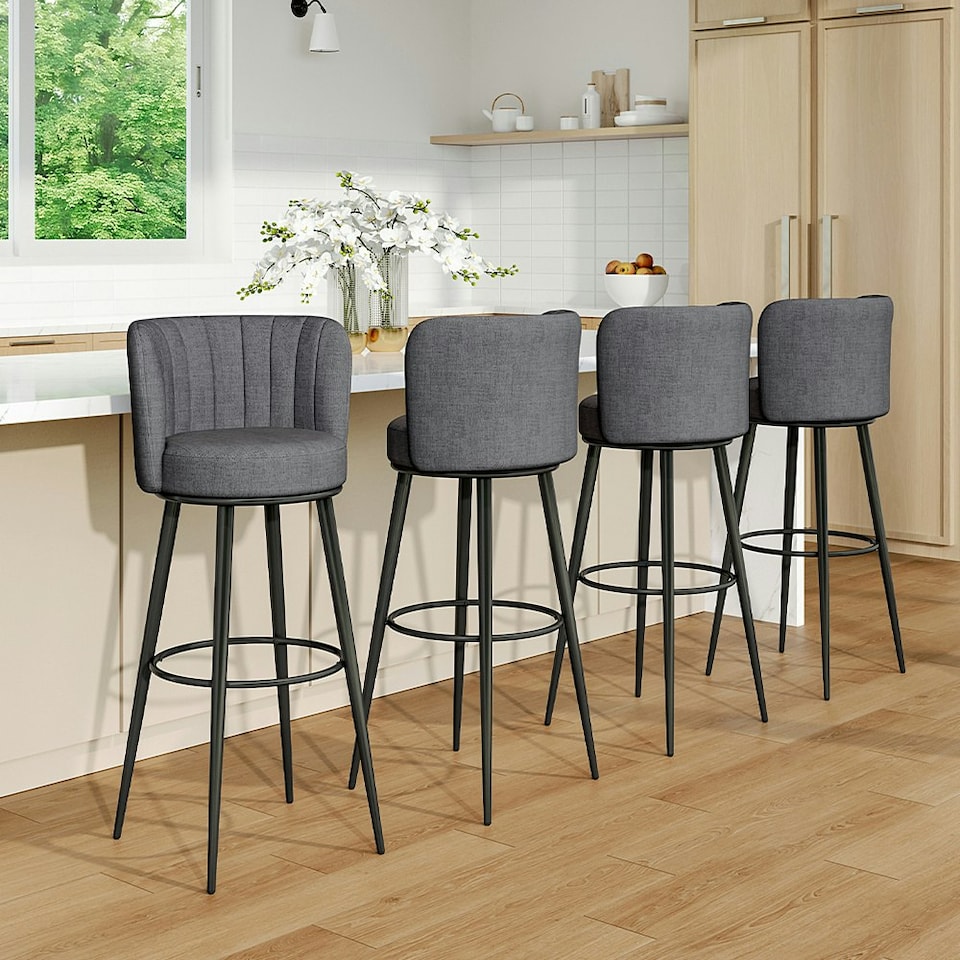 image 1 of Living and Home Linen Upholstered Bar Stool x2 - Grey
