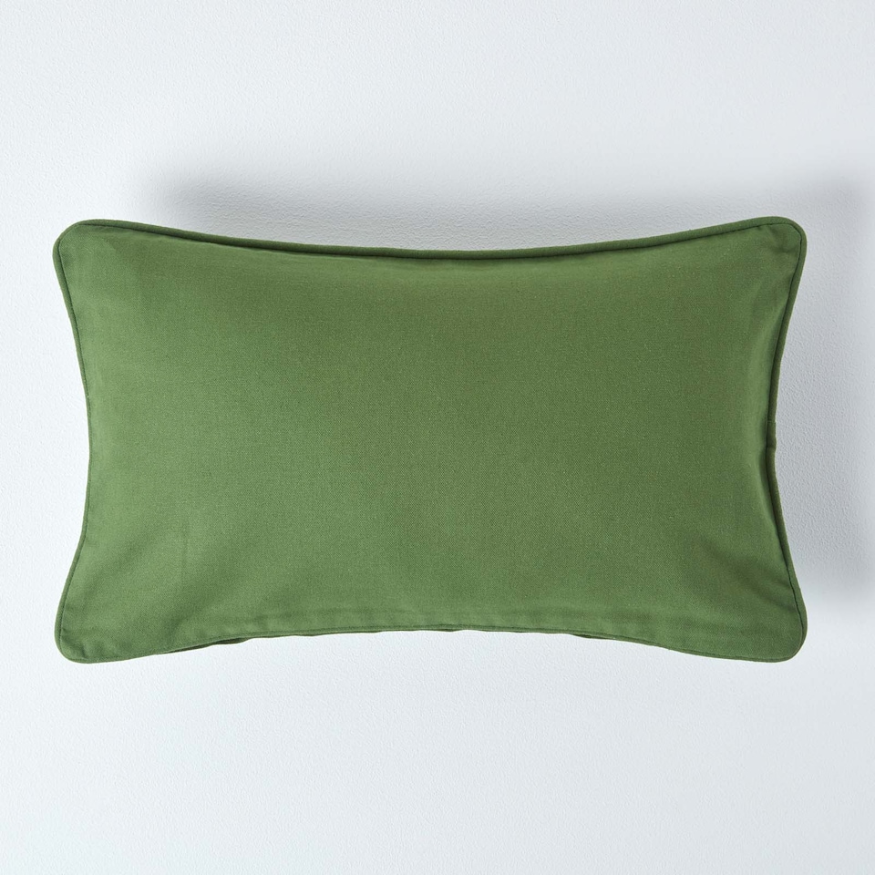 image 1 of Homescapes Cotton Plain Olive Green Rectangular Cushion Cover - 30 x 50 cm | Green | Olive Green | 1