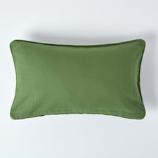 Homescapes Cotton Plain Olive Green Rectangular Cushion Cover - 30 x 50 cm | Green | Olive Green | 1
