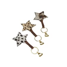 Aubrion Spotted Cowhide Leather Keyring - Light Grey/Black/Brown - One Size