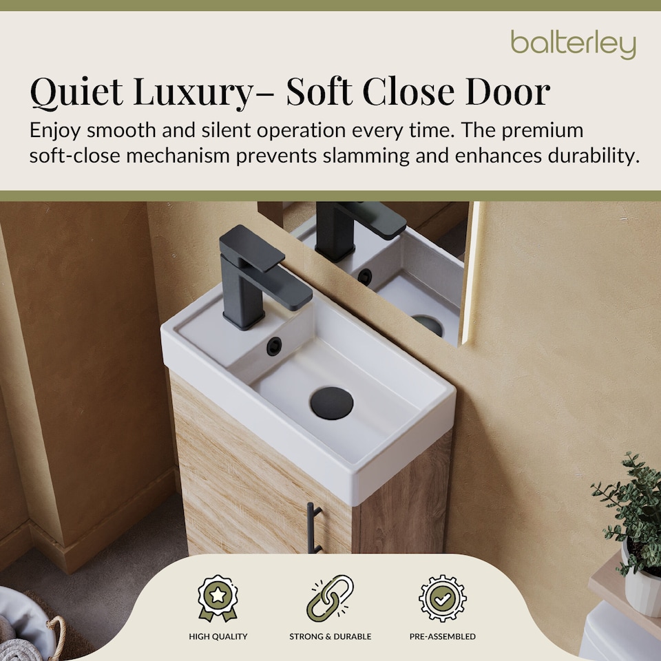 image 1 of Floor Standing Vanity Basin 400mm Bleached Oak & Matt Black Handle | Brown | Bleached Cuneo Oak | 781 x 400 x 222mm