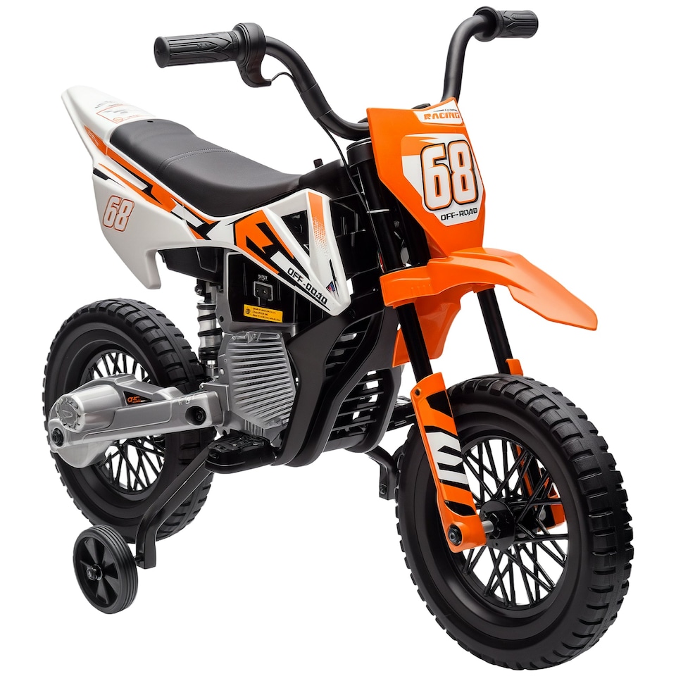 image 1 of AIYAPLAY 12V Kids Electric Motorbike, Kids Electric Ride on Motorcycle, Battery Powered Toy with Twist Grip Throttle, Training Wheels, Suspension System, Music, Orange
