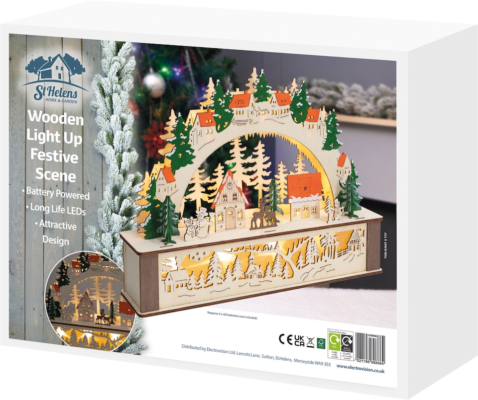 image 1 of St Helens Wooden Light Up Festive Scene