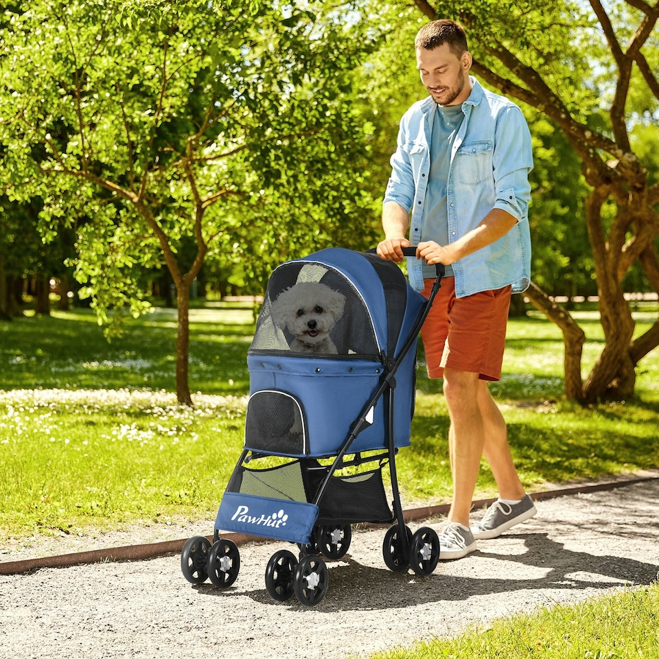 image 1 of PawHut Pet Stroller Dog Pram Pushchair Cat Travel Carriage Universal Wheels Blue