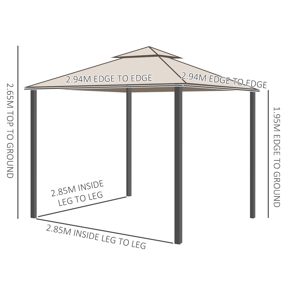 image 1 of Outsunny 3 x 3 m Metal Gazebo Garden Pavillion Double Roof Outdoor Canopy Shelter with Mesh Sidewalls Taupe
