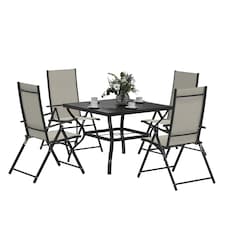 Outsunny 5 PCs Garden Dining Set, Folding Chairs and Metal Top Table Brown