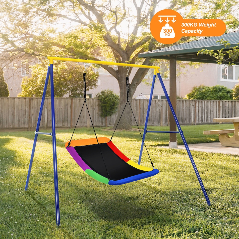image 1 of COSTWAY Nest Swing Square Kids Swings Outdoor Tree Swing Seat Adjustable Hanging Ropes