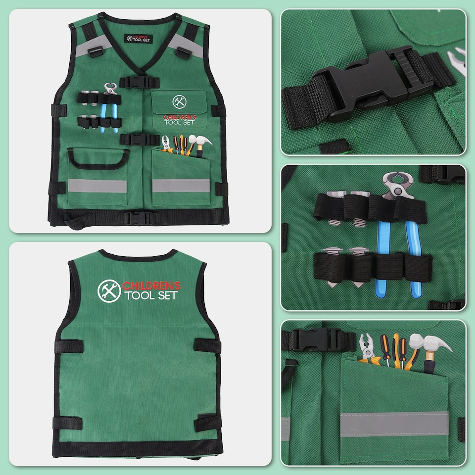 image 1 of Construction Role Play Costume Realistic Builder Vest Costume Set