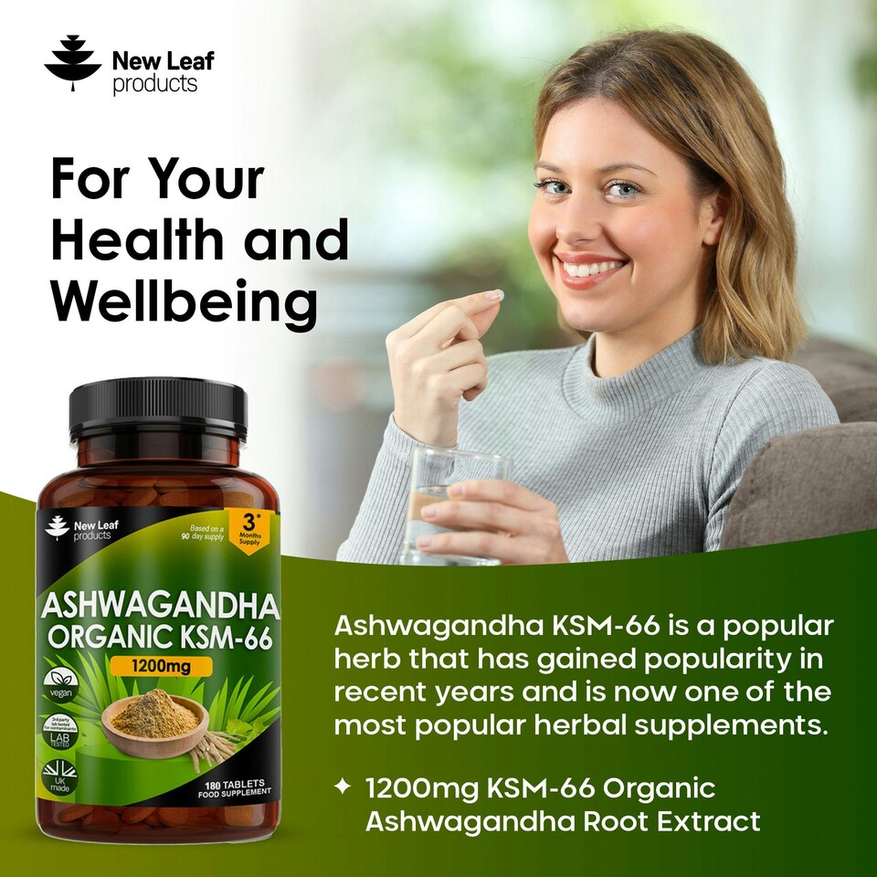 image 1 of Ashwagandha KSM 66 Tablets - Brain, Mood & Anxiety Support - Vegan 365 Tablets