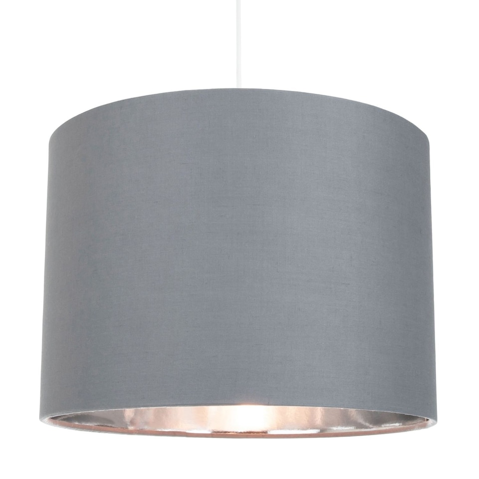 image 1 of Contemporary Grey Cotton 12" Table/Pendant Lamp Shade with Shiny Silver Inner | Grey | Grey | 1