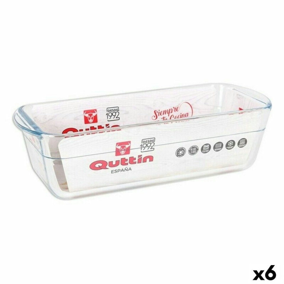 image 1 of Rectangular Mould Quttin 63079 1,7 L Glass 28,2 x 11,6 x 7,7 cm (6 Units) N/A