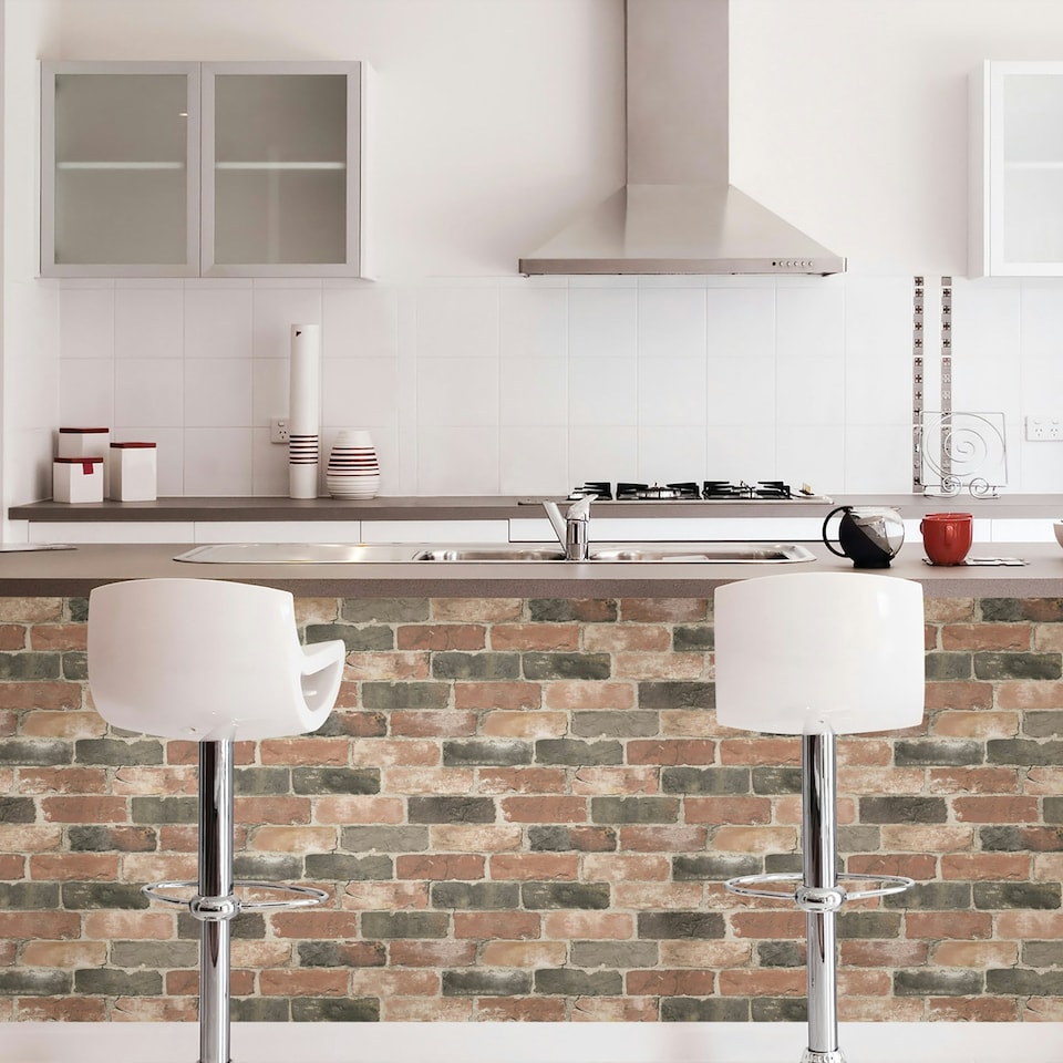 image 1 of NuWallpaper NU2064 Newport Reclaimed Brick Peel & Stick Wallpaper, Red Multi