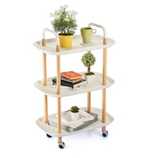 3 Tier Beech Wood & Plastic Serving Storage Trolley Food Drinks Cart on Wheels | White | White | 3 Tier | 1