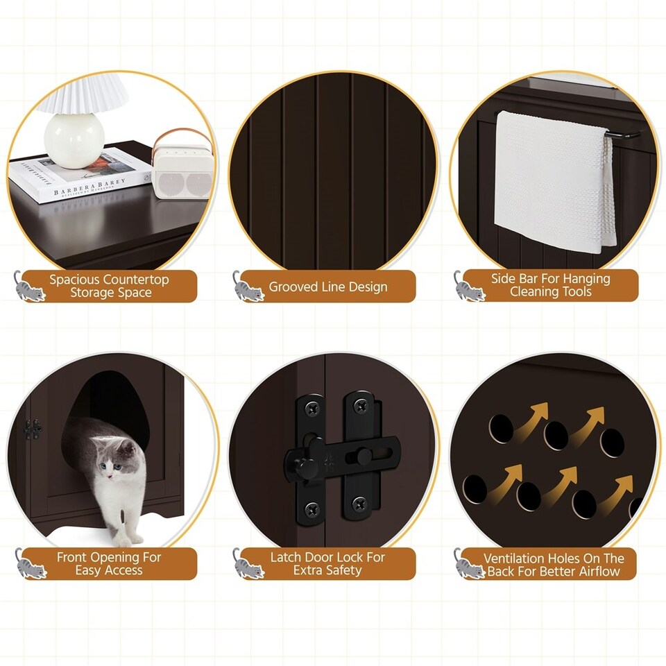 image 1 of Yaheetech Wooden Enclosed Litter Box N/A | Espresso | One Size