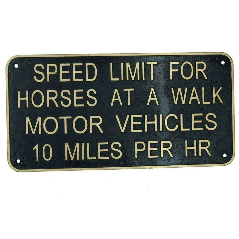 image 1 of Speed Limit For Horses Cast Iron Sign Plaque Door Wall House Gate Motor Vehicle